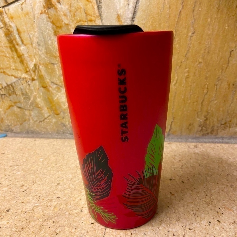 Christmas STARBUCKS holiday pointsettia 12 oz travel mug.in rich red - Picture 7 of 14